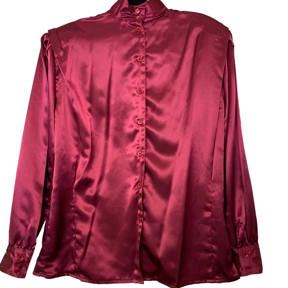 Courtney Rhodes Vintage Burgundy Long Sleeve Blouse w/ Tie Neck Size 14 - Picture 2 of 9